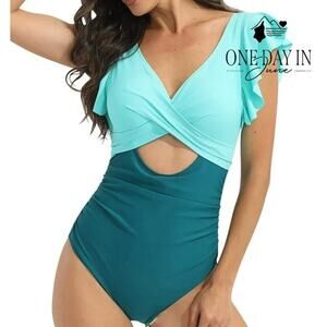 B2Prity Cross Front Cut Out Ruffle One Piece Swimsuit Size M